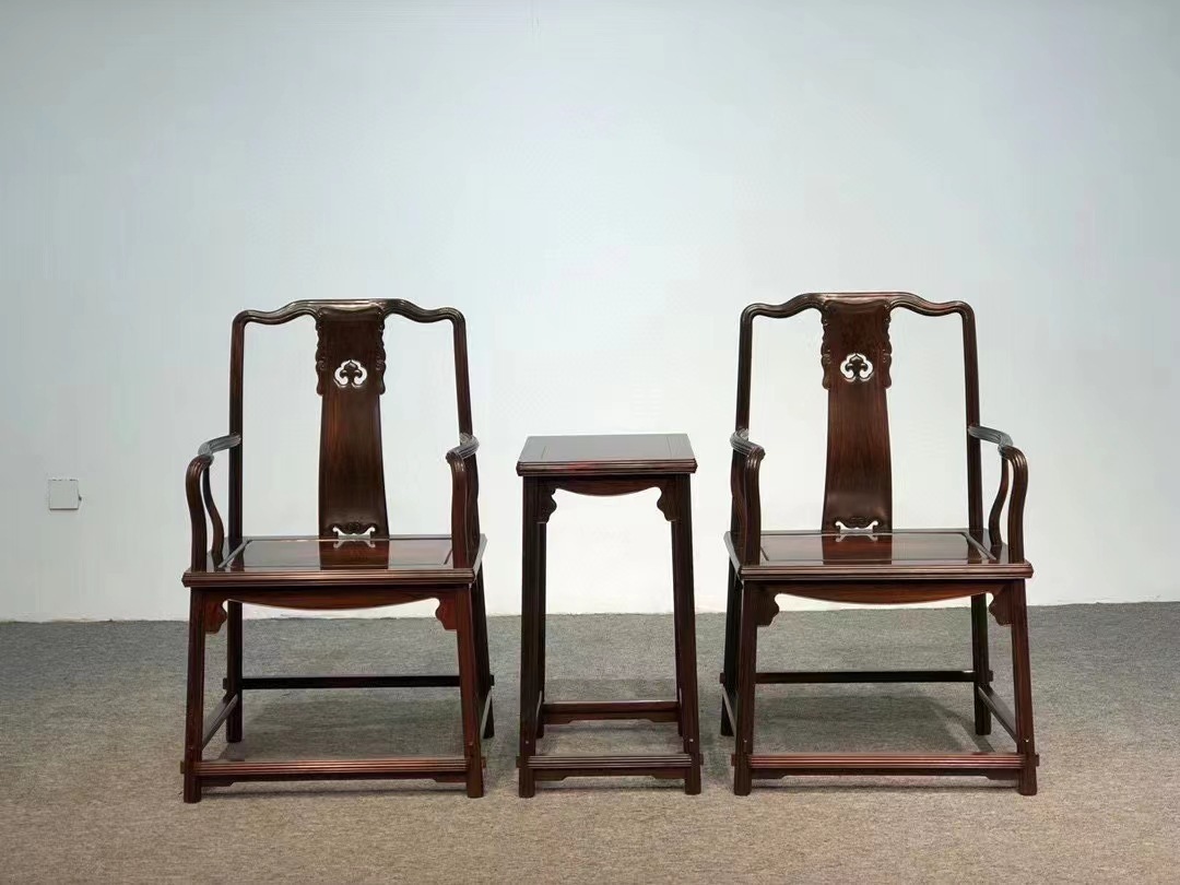 老挝红酸枝巴里黄檀梅花线条南宫帽椅组合仿古典新中式红木家具