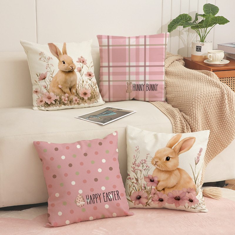 Cartoon Print Easter Bunny Pillow Case Pink suit Combination Holiday Decorative Cushion Living Room Sofa Pillow
