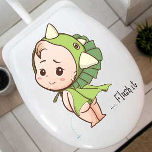 Foreign trade wholesale creative funny cute cartoon English little broken child urine toilet stickers toilet decorative wall stickers self-adhesive