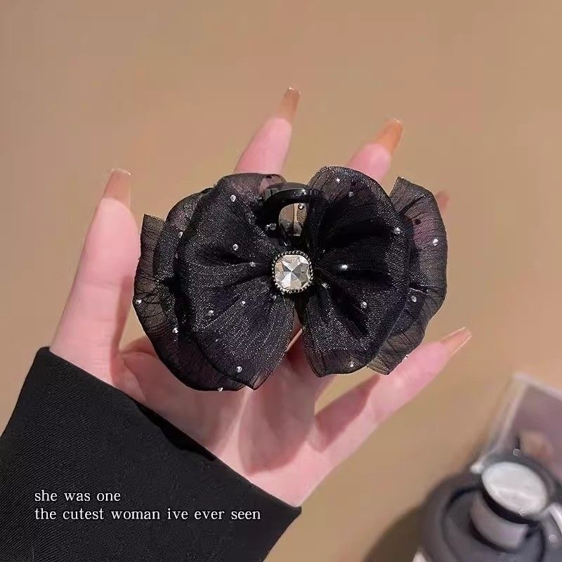 满天星绢纱泡泡抓夹女夏天发量少发夹半扎马尾发卡夹子小号鲨鱼夹|undefined