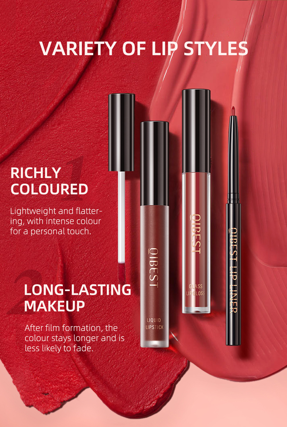 QIBEST Cross Border non-stick cup non-fading lip glaze matte mist moisturizing lip line set 3-in-1 Makeup Item Picture