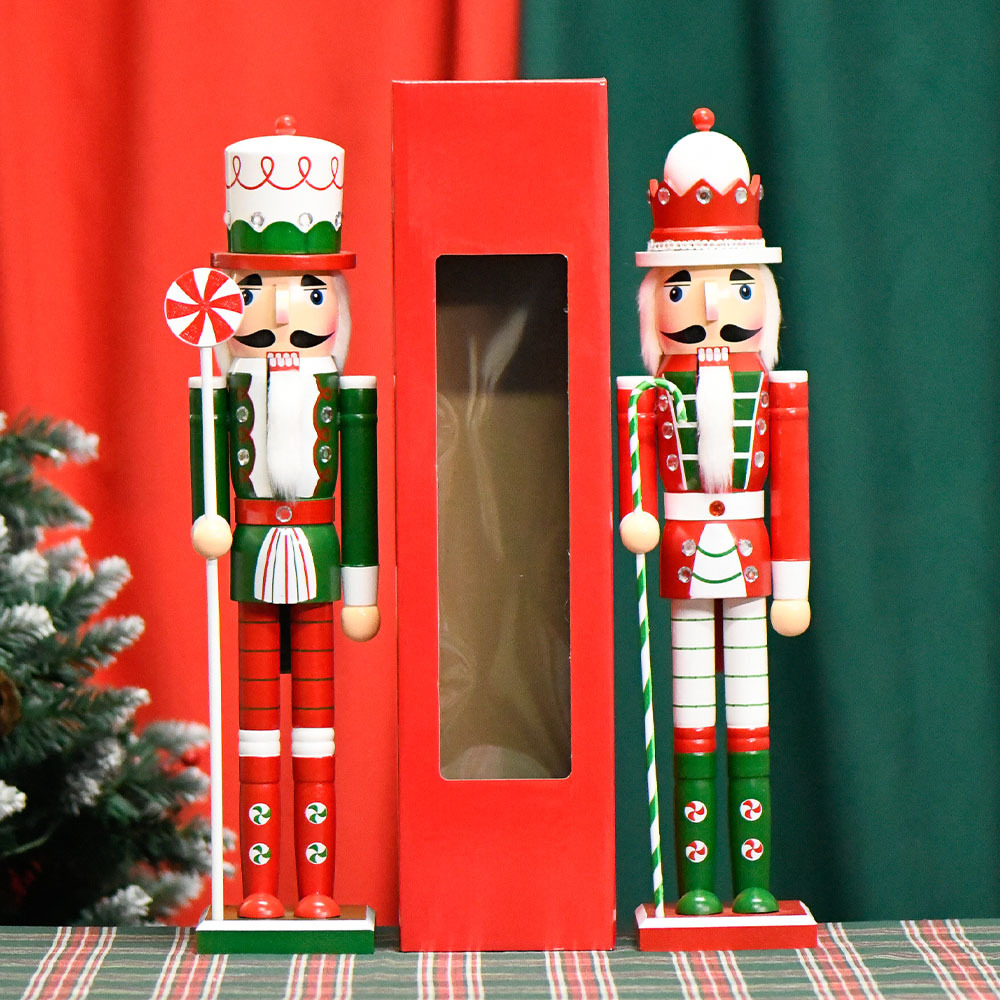 Nuevo 50CM cascanueces soldados rojo verde caramelo color pintado fábrica de decoraciones para el hogar cabello recto atmósfera del árbol de Navidad