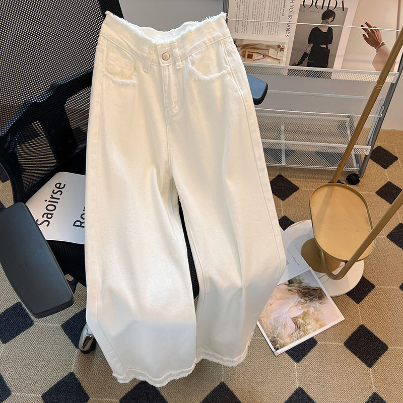 White Retro Narrow Straight Jeans Women's 2024 Spring New High Waist Design Sense Slim Wide Leg Trendy Pants