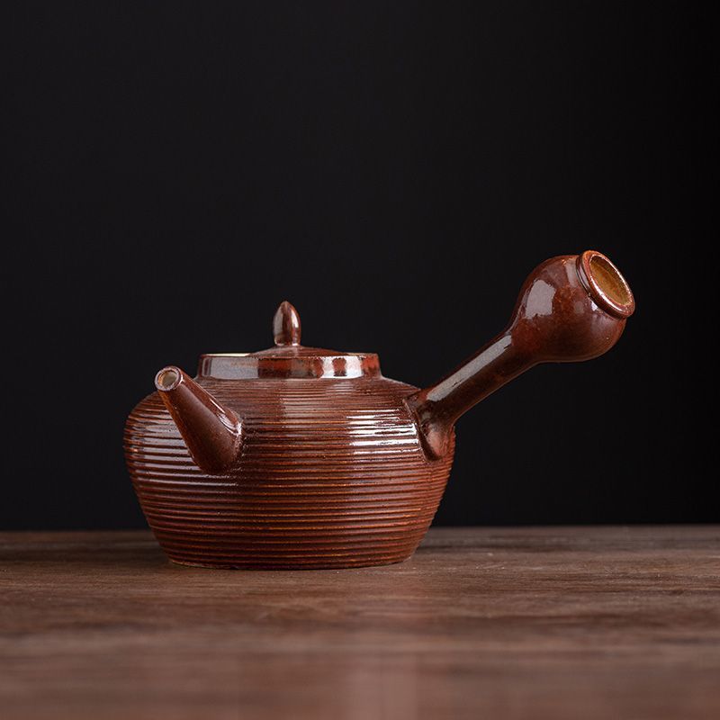 고온에 강한 원시 광석 유약 측면 손잡이 냄비 [500ML]