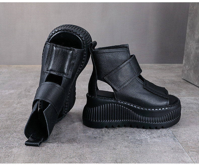 Sandal hở mũi nữ da bò thật kiểu La Mã, gót thấp tôn dáng — màu nâu chi tiết 14