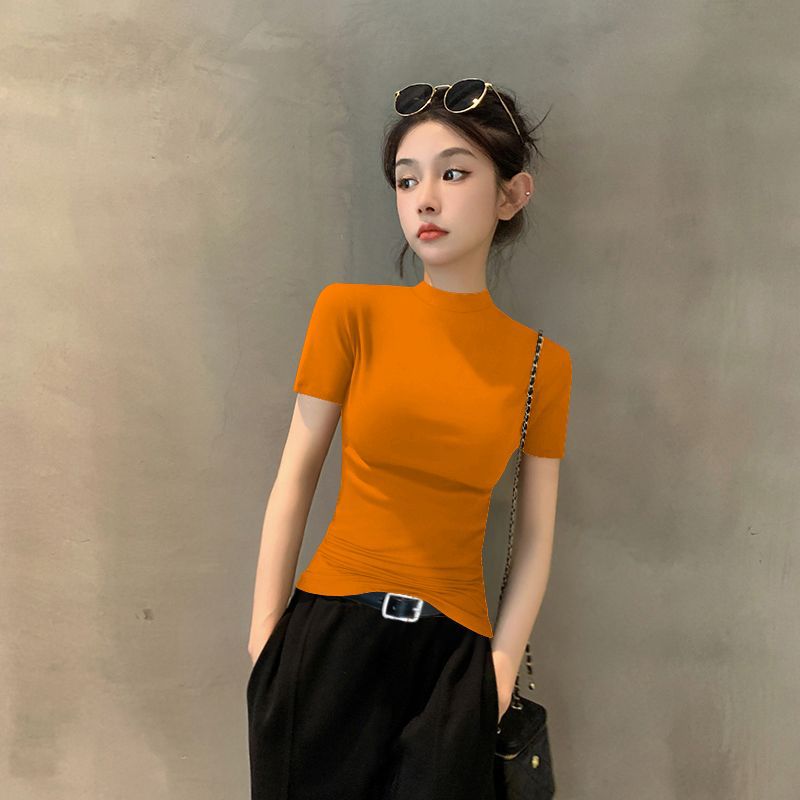 오렌지 하프 터틀넥 반소매