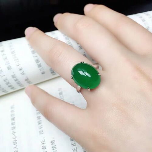 925 Silver Plated Synthetic Emerald Jade Gemstone Ring for Women, Red Agate, Stylish and Atmospheric Open Ring, Birthday Gift for Women