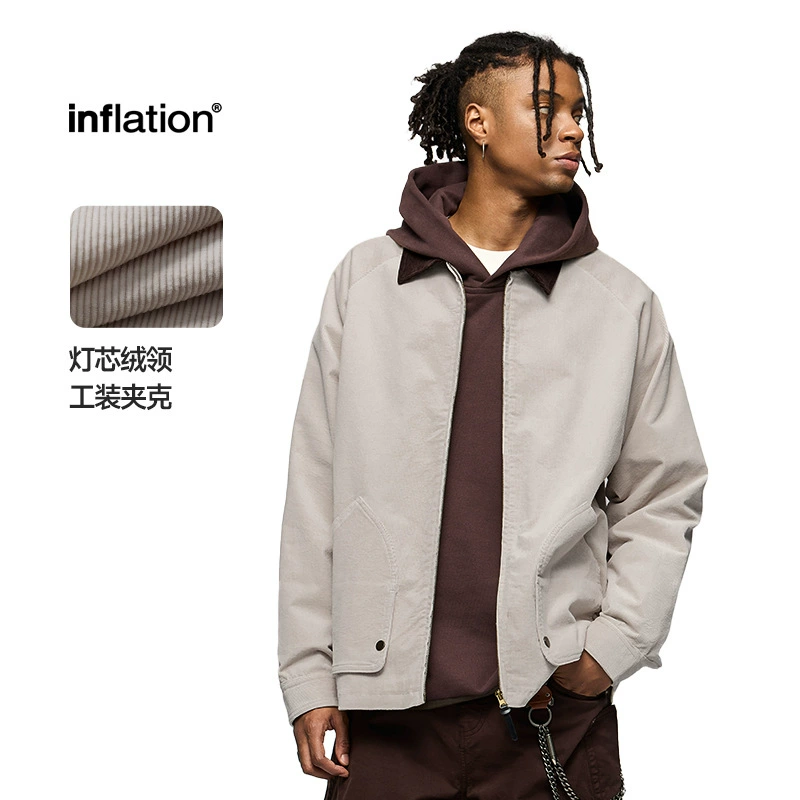 Мужская одежда Jie Zhan | Рабочая куртка с вельветовым воротником, 2024, мужская весенне-осенняя куртка в стиле ретро, японский стиль, свободная большая карманная куртка