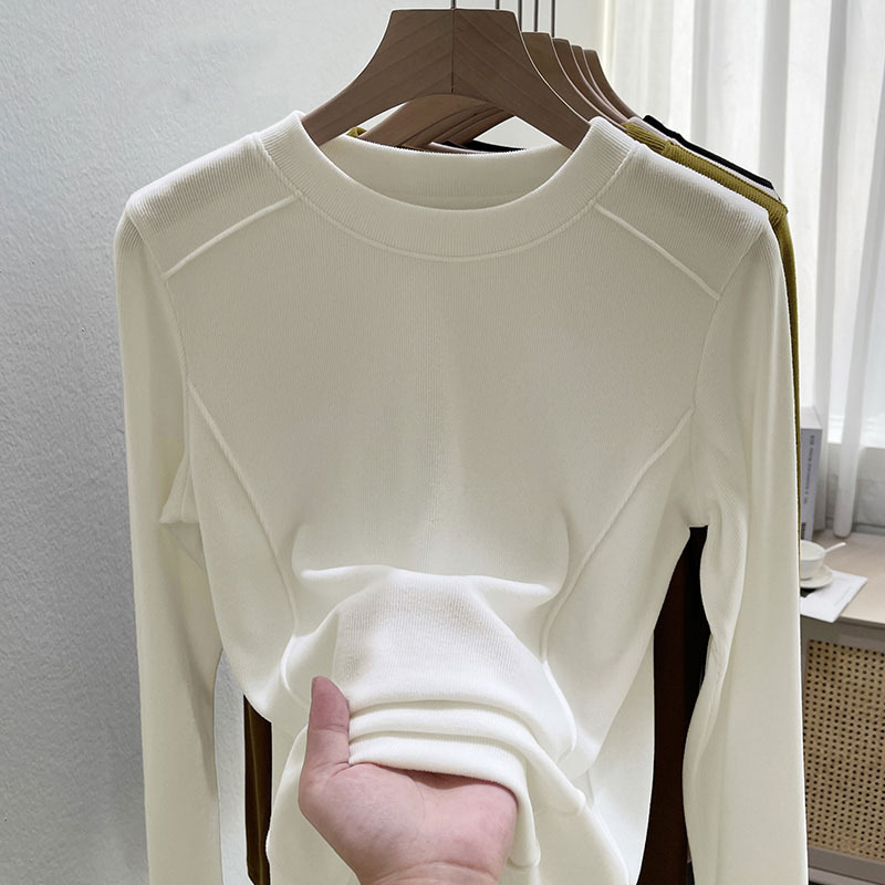 Threaded velvet bottoming shirt plus size long sleeve T-shirt women's autumn and winter girls cute all-match slim top for fat girls