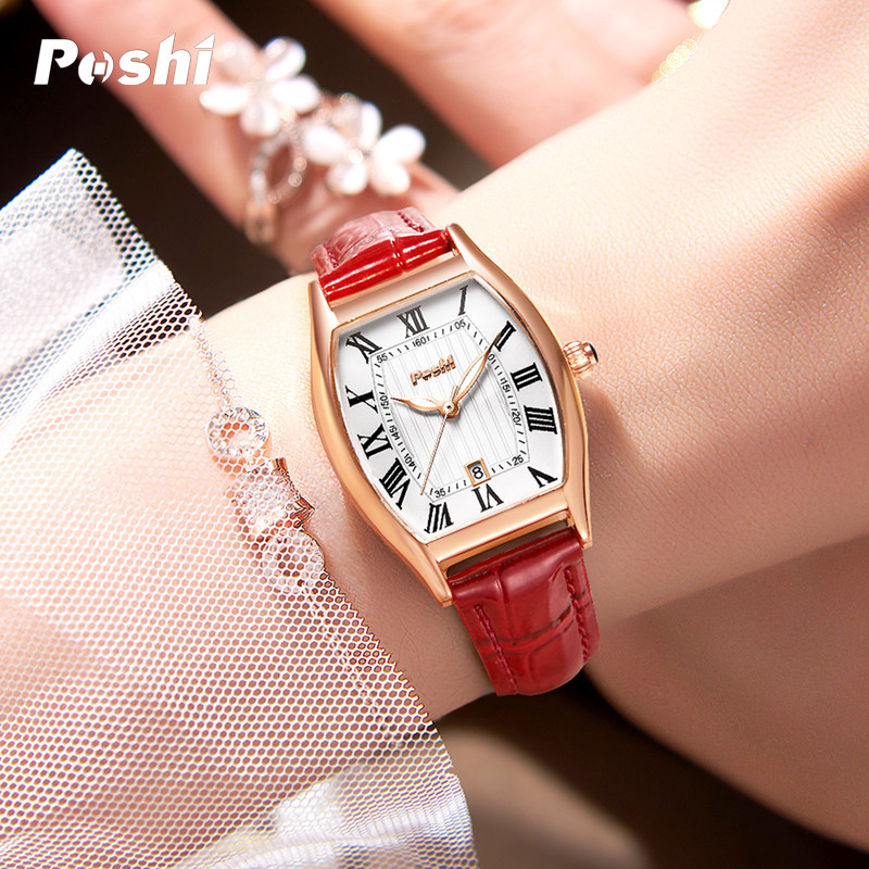 Poshi nueva moda mujer reloj retro ins estilo vino en forma de barril cinturón aprender vida impermeable Reloj simple