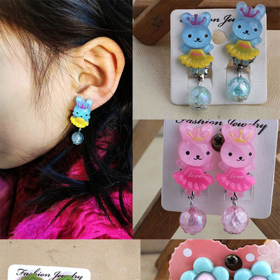 韓版兒童耳飾耳墜可愛小貓卡通飾品配件珠子款女耳夾批發