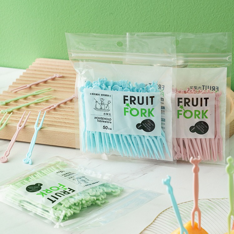 Barrel Fruit Fork Set Household Fruit Pick Disposable Plastic Two-tooth Fruit Dessert Cartoon Smiling Face Fork