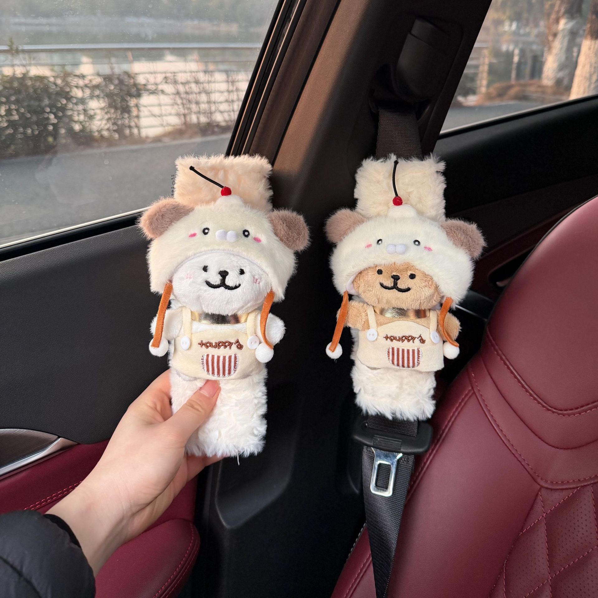 Afternoon Tea Line Dog Car Seatbelt Shoulder Pad Cute All-Season Anti-Strangling Neck Protector New Car Gift