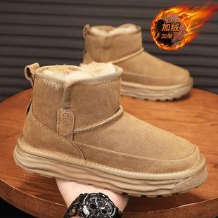 Snow Boots Men's 2025 Fur One Teenager Thick fleece-lined Thick Warm Bread Slip-on Northeast Cotton Shoes