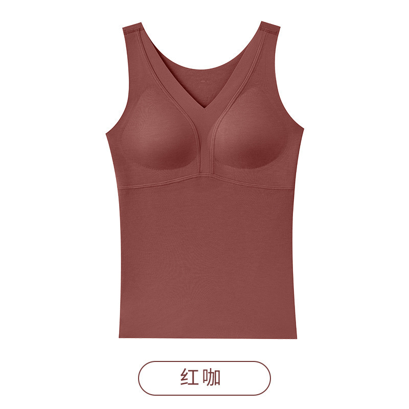新品磨毛保暖背心女士带胸垫秋冬季新款修身内搭吊带打底上衣|undefined