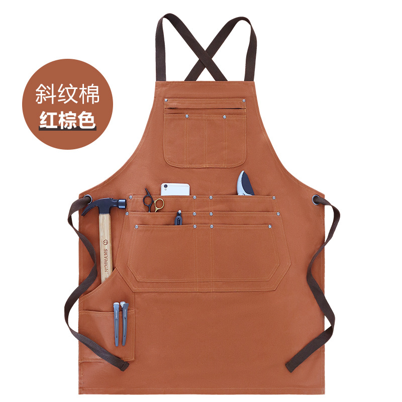 Amazon Twill Algodon Logo Personalizado Multi-bolsillo Herramientas de jardinería Tattoo Barista Trajes de trabajo delantal