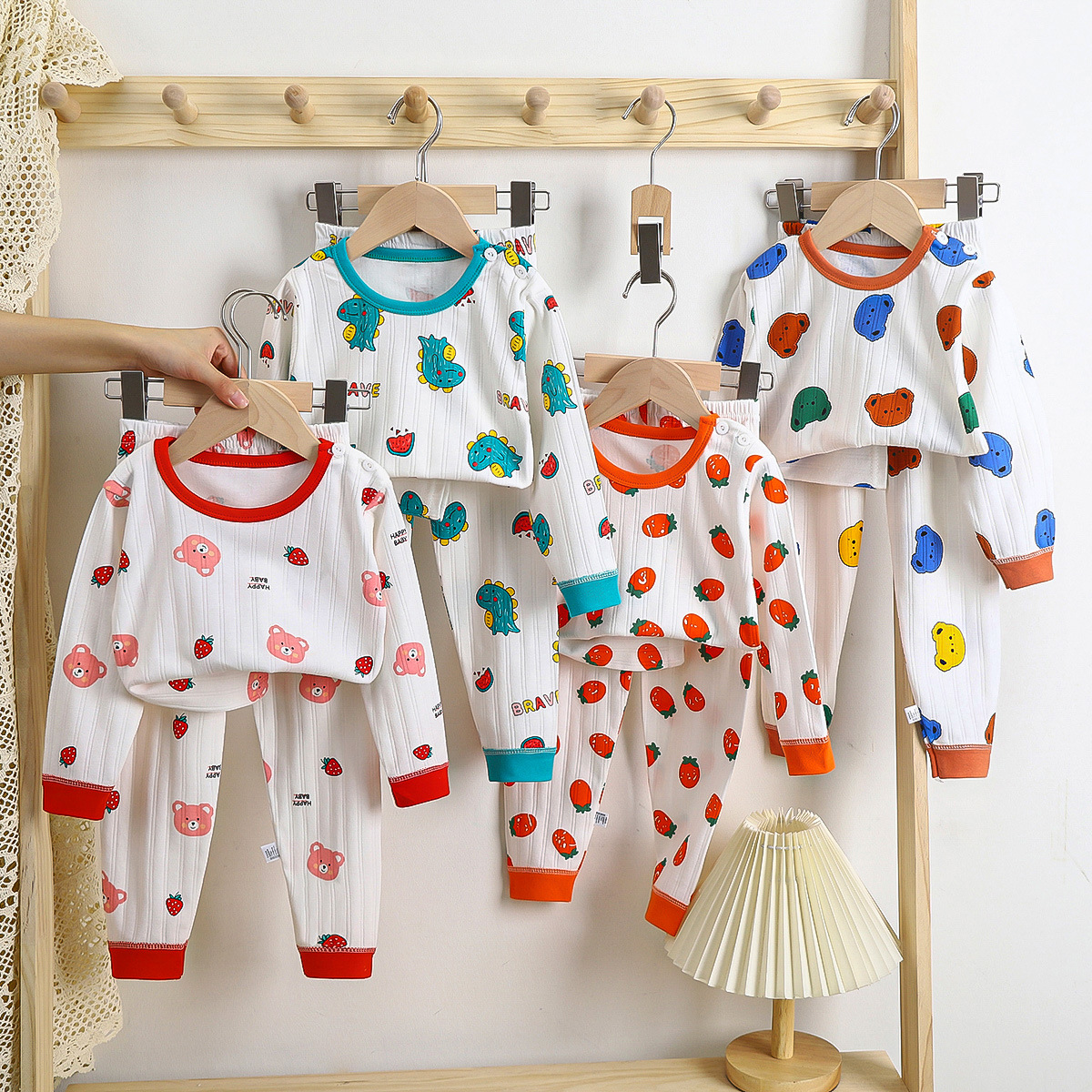 Ropa de otoño de los niños pantalones largos niños y niñas otoño nuevo jacquard algodón ropa interior traje manga larga pijamas desgaste del hogar bebé