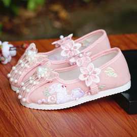 汉服鞋子女童古风儿童宝宝公主古装中国风手工老北京绣花布鞋舞蹈