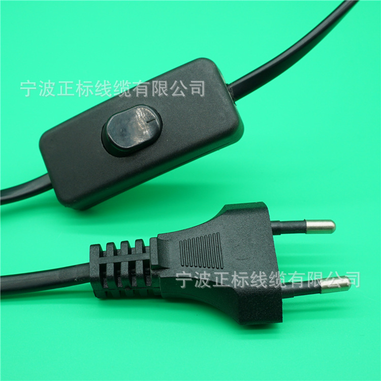 欧规欧标开关线 欧洲VDE插头线带303翘板开关2*0.5/0.75台灯线白