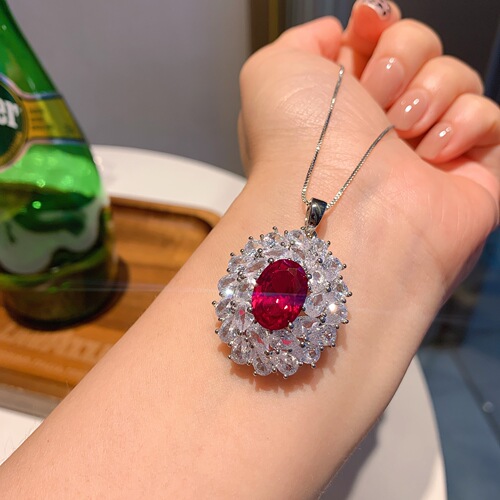 Vogue Jewels European and American Fashion Set of 3: Rose Cut simulated Blood Red Garnet Pendant Necklace, Ring 10*14mm, Earrings 6*8mm