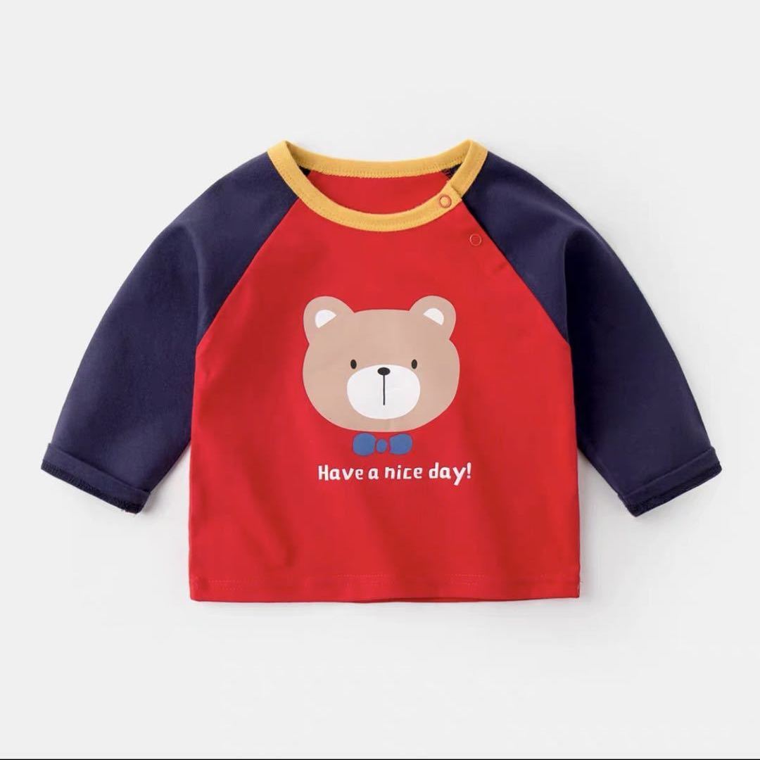 赤ちゃんの春と秋のtシャツの長袖の純綿はかわいいです。