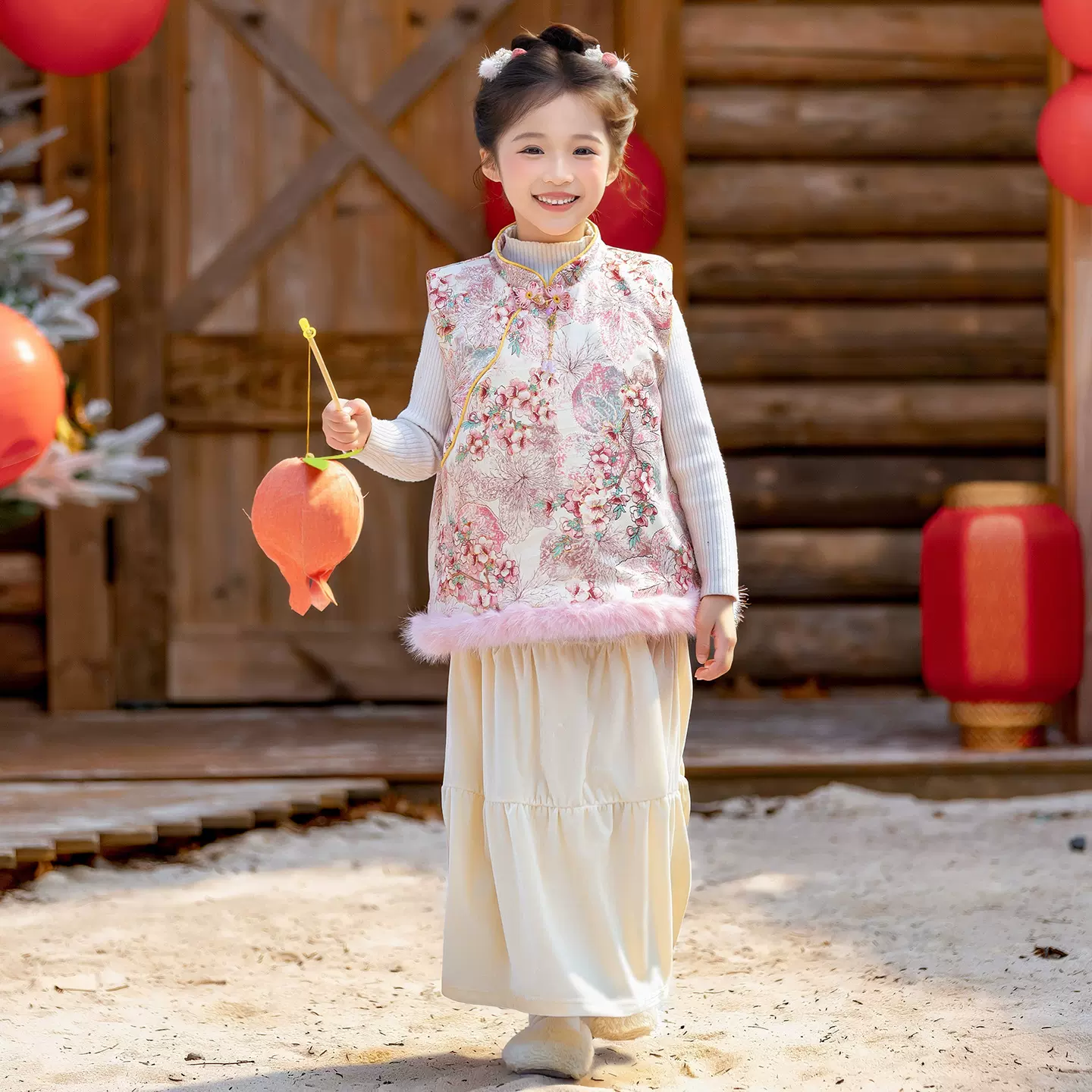 女童拜年服冬装儿童秋冬季棉马甲中国风新中式汉服女宝宝旗袍唐装