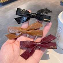 韩版高级感复古法式皮质蝴蝶结发夹个性时尚简约侧边碎发刘一字夹