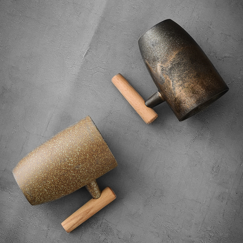 Japanese-Style Minimalist Wooden Handle Water Cup, High-Temperature Restoration Firing, Handmade Vintage Coffee Cup, Ceramic Tea Cup, Individual Single Cup Japanese-Style Minimalist Wooden Handle Water Cup, High-Temperature Restoration Firing, Handmade Vintage Coffee Cup, Ceramic Tea Cup, Individual Single Cup