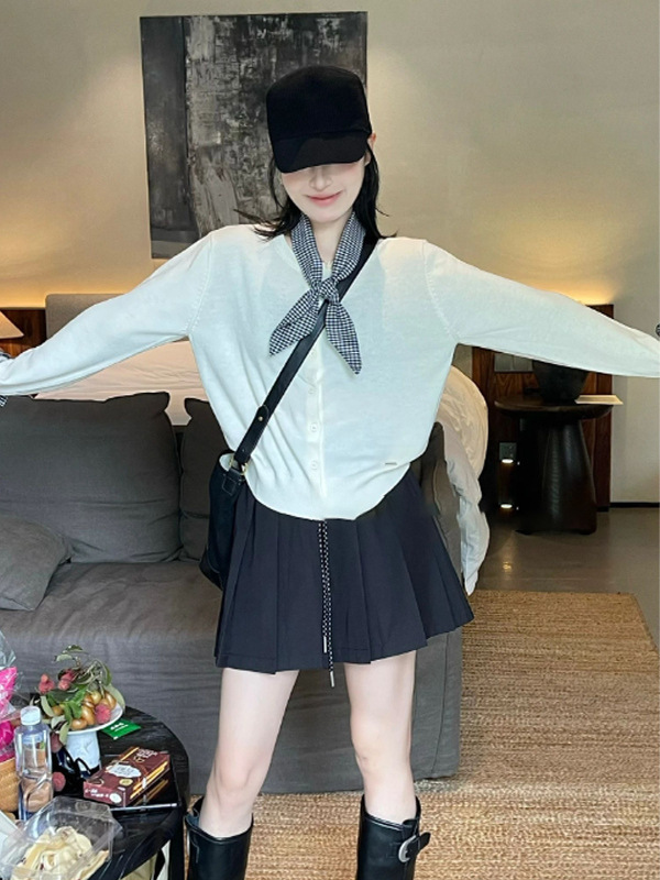 早秋新款假两件圆领毛衣外套女装2025韩系高级感气质针织开衫上衣|undefined