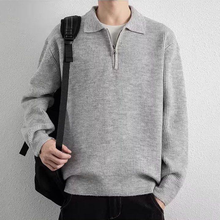 Explosiones transfronterizas de tamaño europeo tamaño grande polo con solapa media cremallera jersey suéter hombre viejo viento otoño invierno fábrica al por mayor
