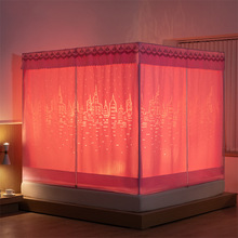 CB#双层遮光镂空坐床布幔蚊帐1.5/2米床防摔1.8纯色防尘拉链方帐