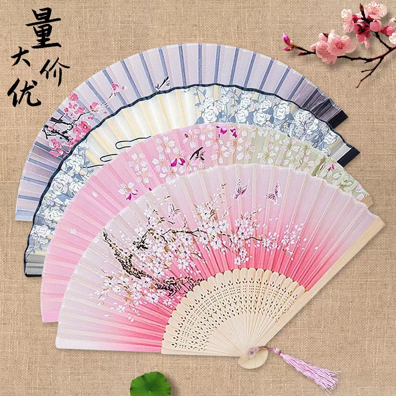 日式扇子古风国风女式折叠扇汉服配饰舞蹈绢布扇景区热卖摆摊批发