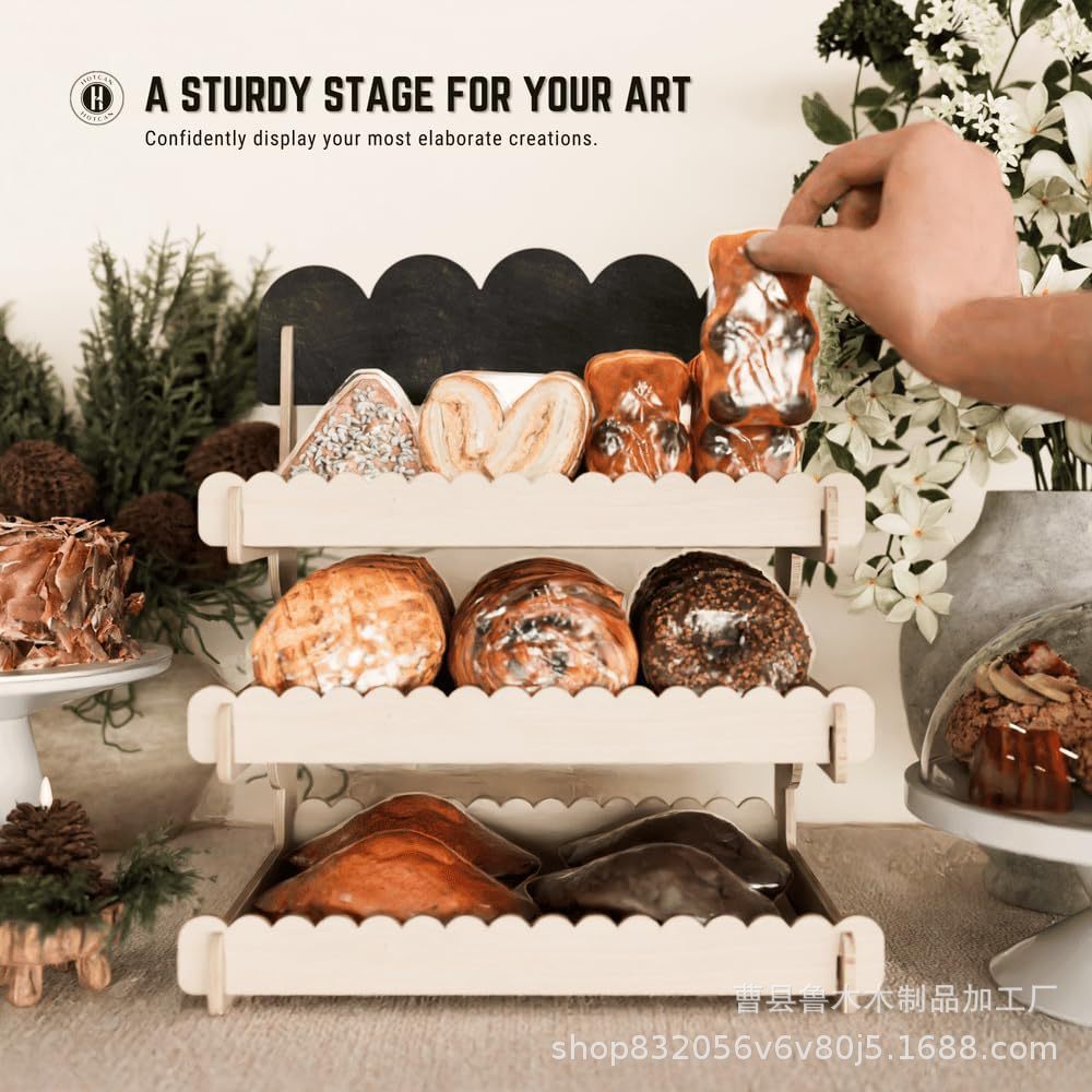 Wooden Multi-Layer Biscuit Display Rack Dessert Storage Rack with Small Blackboard Party Snack Decoration Storage Rack Storage Rack