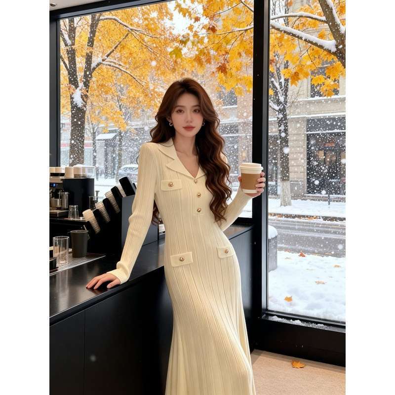 Korean Early Spring Stylish, Exquisite, Cool, and Uniquely Gentle Style Knitted Sweater Dress for Women with a High-End Vibe Korean Early Spring Stylish, Exquisite, Cool, and Uniquely Gentle Style Knitted Sweater Dress for Women with a High-End Vibe