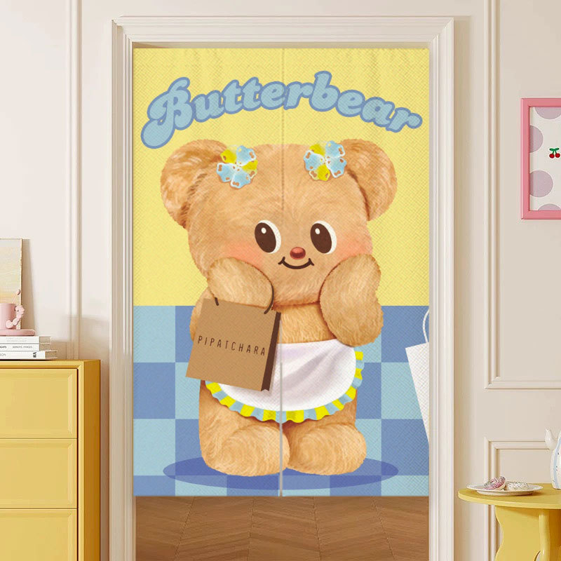 Butterbear Butter Bear Door Curtain Half Curtain Cartoon Cute Partition Curtain Bedroom Blocking Curtain No Punching Curtain
