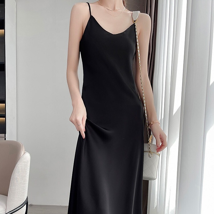 2025 New Style Inner Suit Long Skirt for Women, Slim Acetate Bottoming Skirt, Slim Silk Satin Suspbottomer Dress