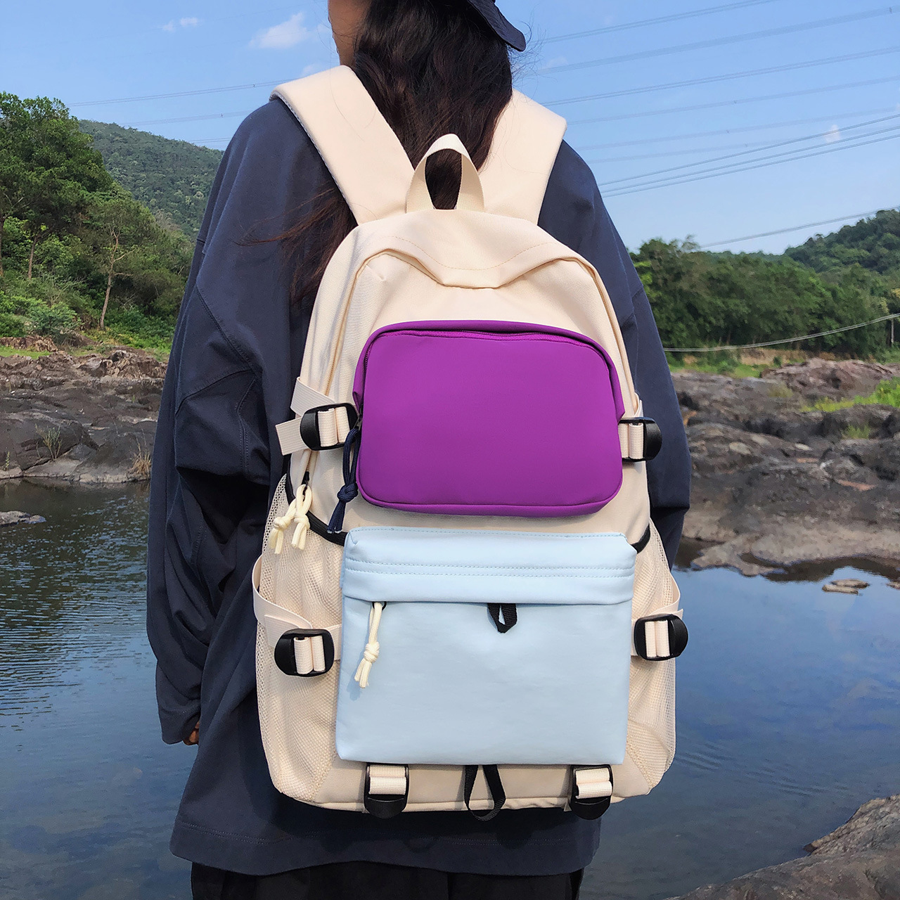 Cross-Border Backpack for Men and Women, Outdoor Travel Large-Capacity Mountaineering Backpack, Fashionable Multi-Functional Student Trendy School Bag
