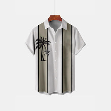 亚马逊夏季短袖衬衫椰子树夏装休闲元素衬衣国潮跨境男装上衣衬衫
