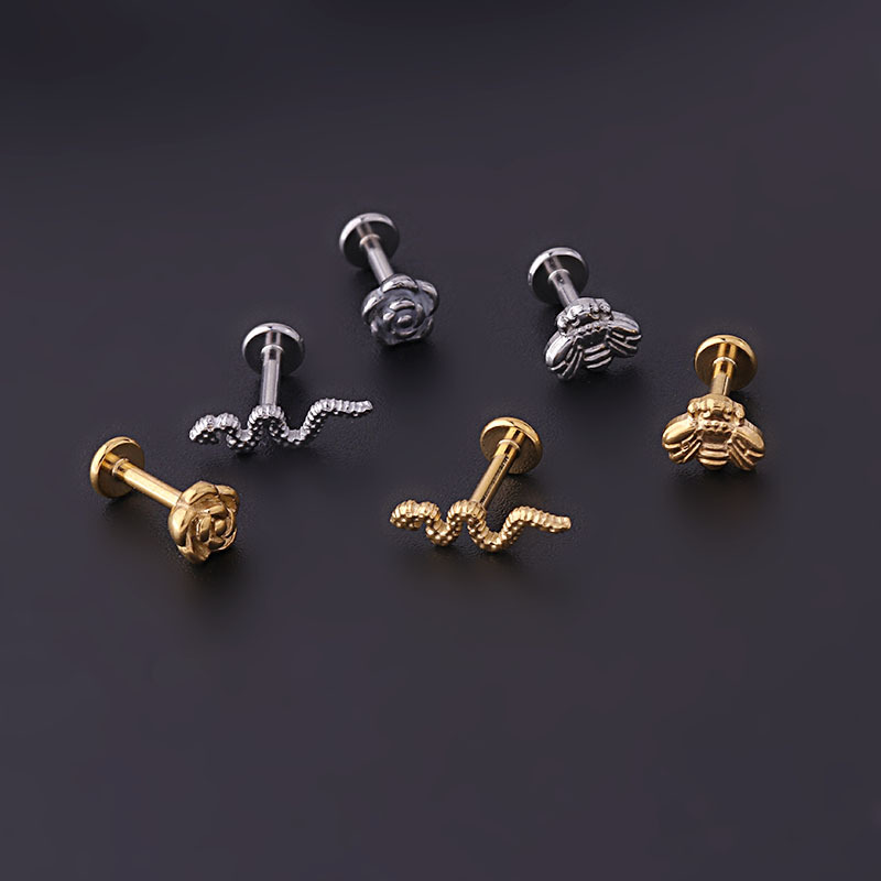 Waterproof Non Tarnish, Surgical Steel, Plating Craft 316L Stainless Steel Ear Cartilage Rings & Studs Flower Snake Waterproof Non Tarnish Surgical Steel Women'S