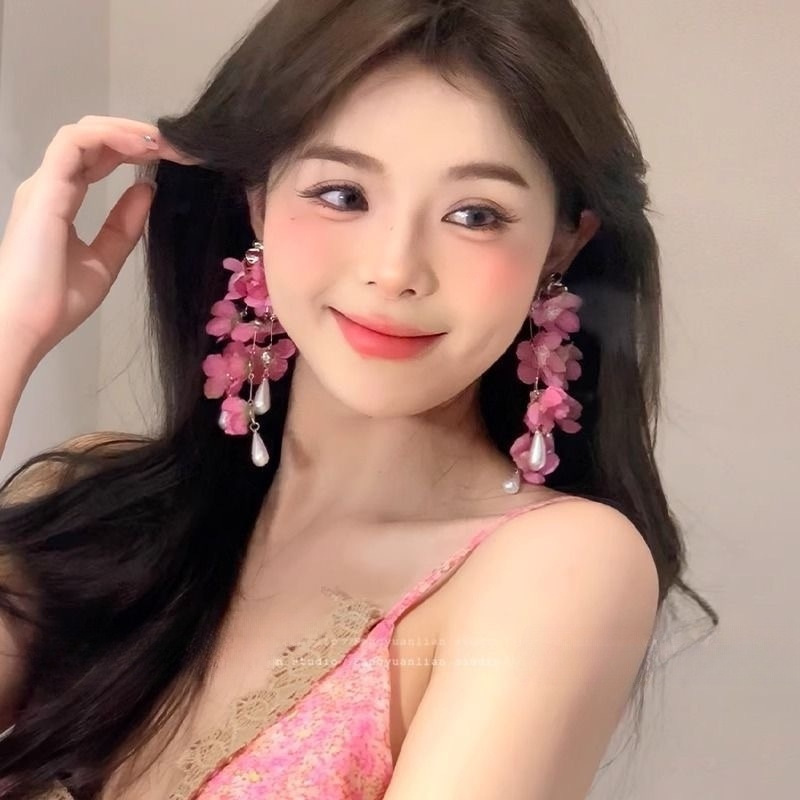 气质新娘耳环个性新中式长款红蓝撞色耳钉喜字设计感礼服旗袍晨袍|undefined