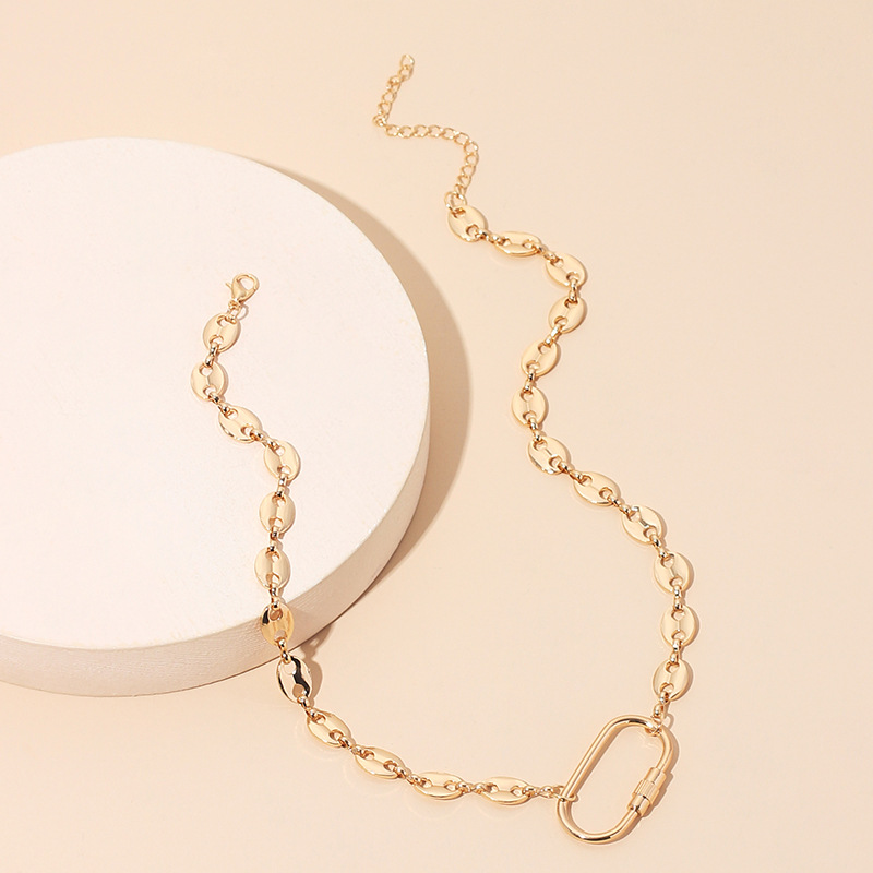 24g Weight Necklace Classification Wedding, Travel Occasion Lock Pattern Women'S Gender Gold, Silver Color Fashion Geometric Oval Lock Necklace 3