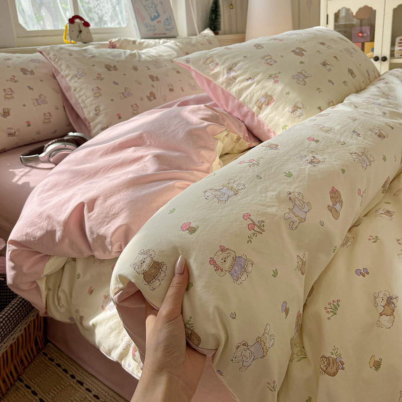 Class a Ultra-Soft All-Cotton Bedding Four-Piece Set, Ins-Style Pure Cotton Bed Sheet, Duvet Cover, Fitted Sheet, Dormitory Cartoon Three-Piece Set Class a Ultra-Soft All-Cotton Bedding Four-Piece Set, Ins-Style Pure Cotton Bed Sheet, Duvet Cover, Fitted Sheet, Dormitory Cartoon Three-Piece Set