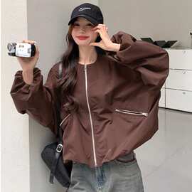 美拉德棒球服外套女春秋2026新款设计感小众美式夹克灯笼袖