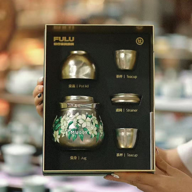 mully摩利钛葫芦山茶花一壶三杯旅行茶具户外便携纯钛快客杯套组|undefined