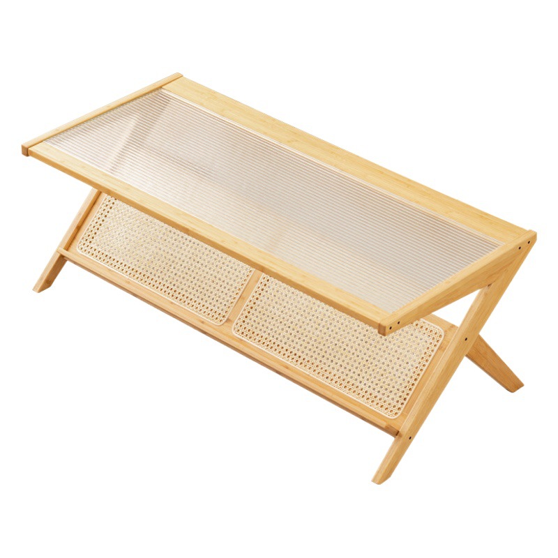 Mesa de café de vidrio sala de estar estilo japonés estilo de registro mesa de té de ratán hogar pequeño apartamento rectangular mesa de té simple nuevo