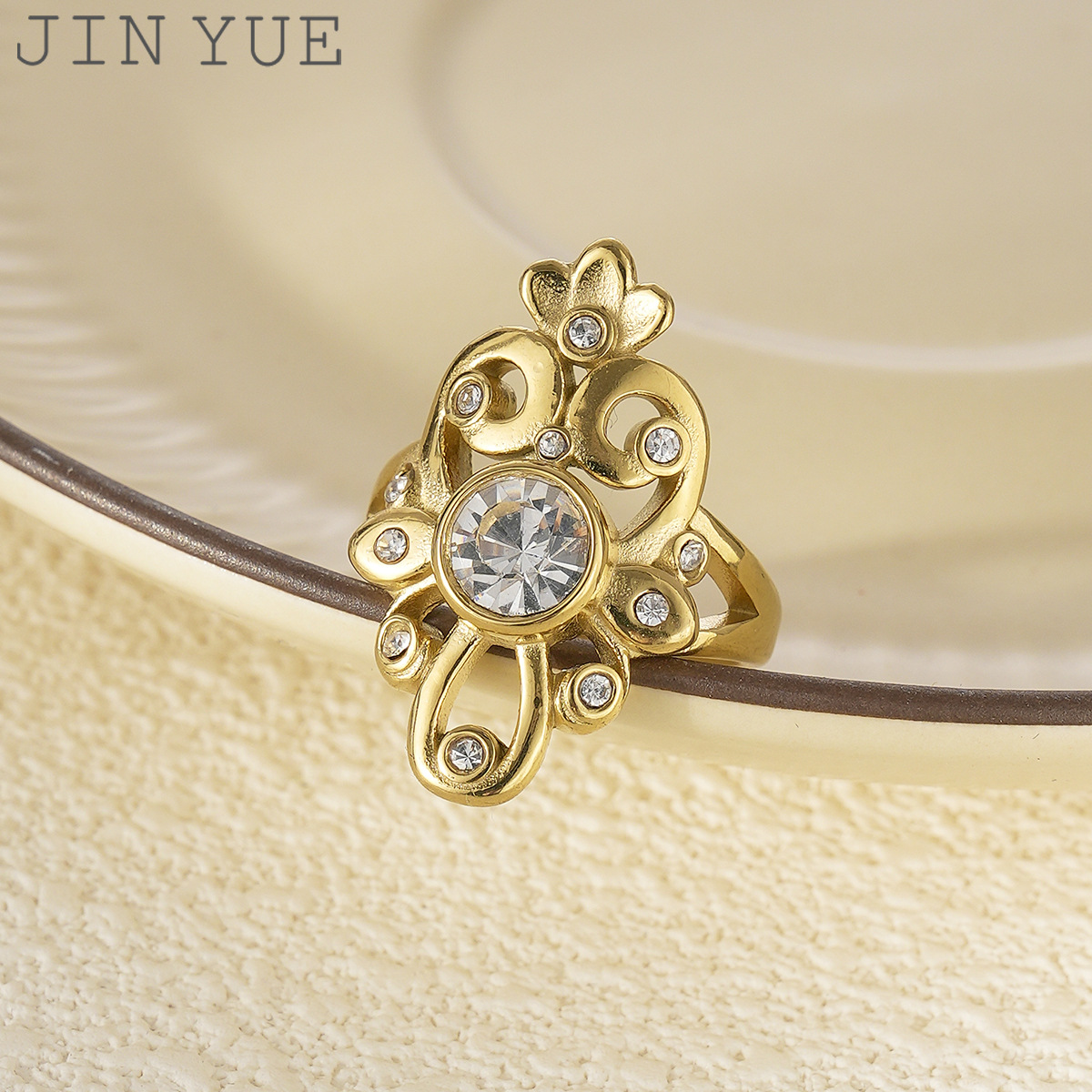 Fashionable retro universal ring with stone with zircon stainless…