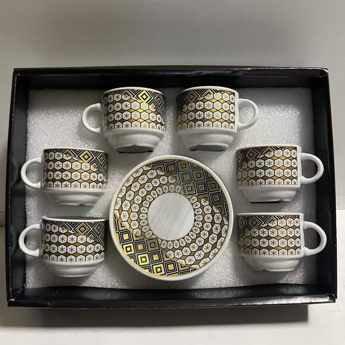 Nuevo conjunto de tazas de café de cerámica europea, tazas de café de estampado transfronterizo, 6 tazas de café de Oriente Medio, 6 platos de café de la tarde