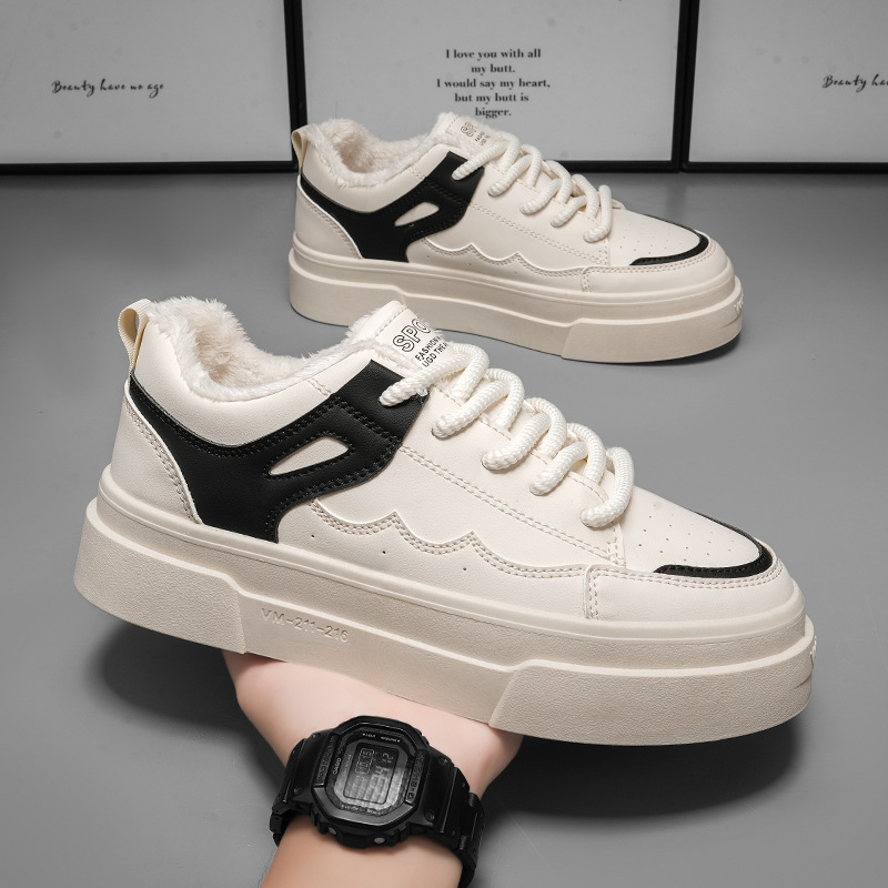 Zapatos masculinos 2024 nuevas tendencias de otoño, más terciopelo para mantener el calor, los deportes de ocio de los estudiantes, los zapatos de pizarra blanca aumentan en la suela gruesa