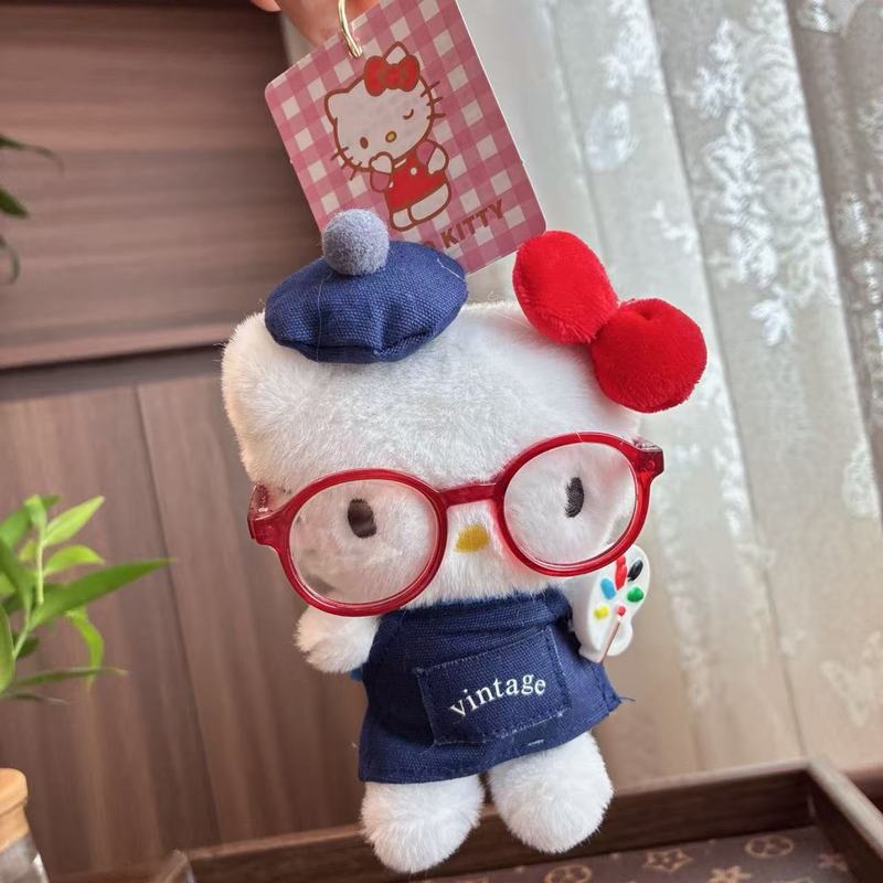 可爱眼镜包包挂件kitty猫书包装饰饰品女生小公仔挂饰品毛绒玩偶|undefined