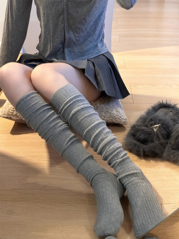 长靴过膝袜子女春秋jk白色堆堆袜小腿袜配靴子长筒袜非纯棉女秋冬|undefined